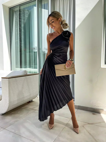 Mandy | Elegant Skulder Plisseret Kjole