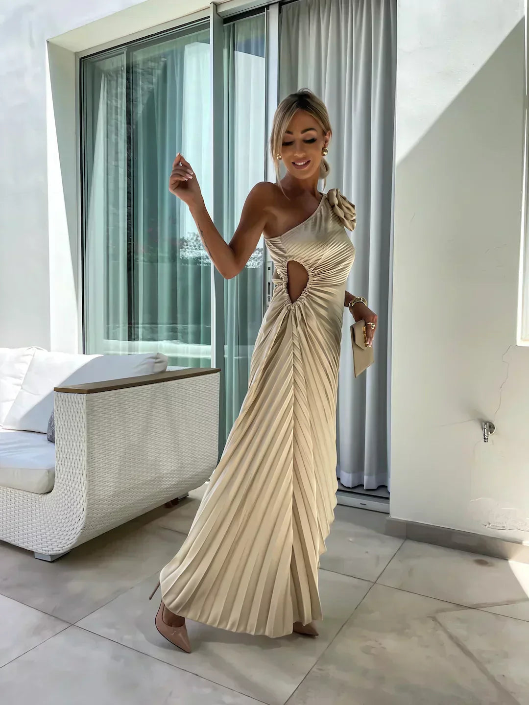Mandy | Elegant Skulder Plisseret Kjole