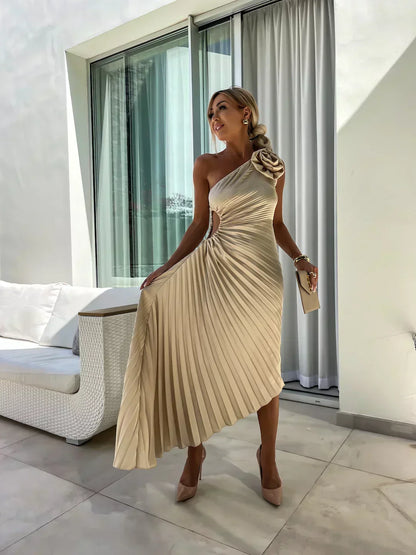 Mandy | Elegant Skulder Plisseret Kjole