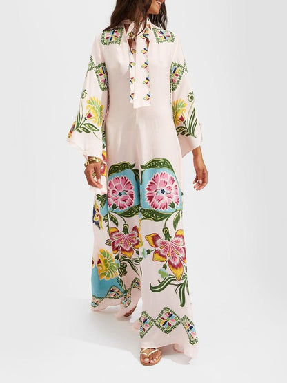 Jillian | Elegant Floral Langærmet Maxi Kjole til Alle Anledninger