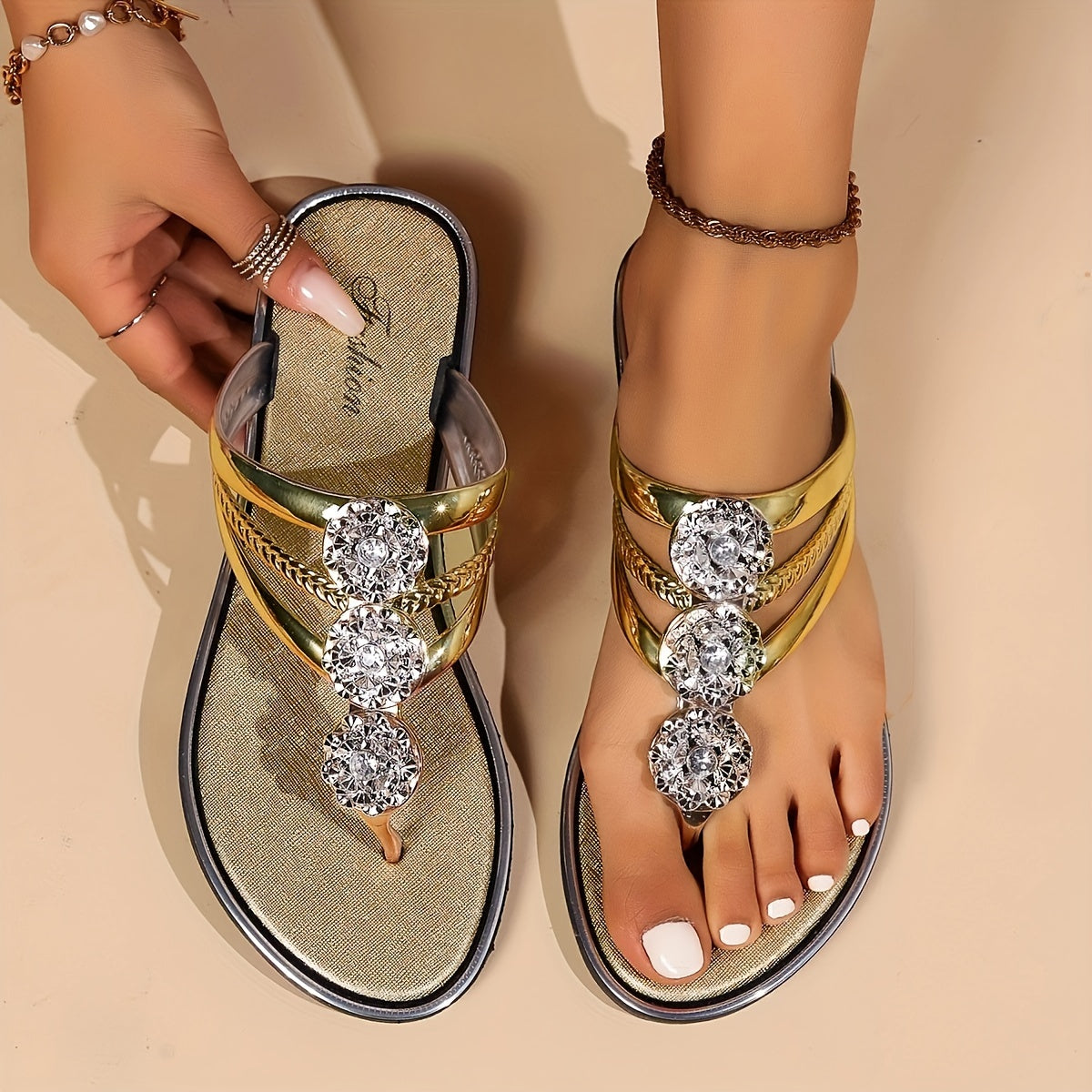 Barbara | Orthopædiske Rhinestone Tanga Sandaler