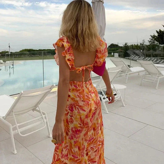 Kristen | Kvinders Ruffle V-Hals Midi Kjole