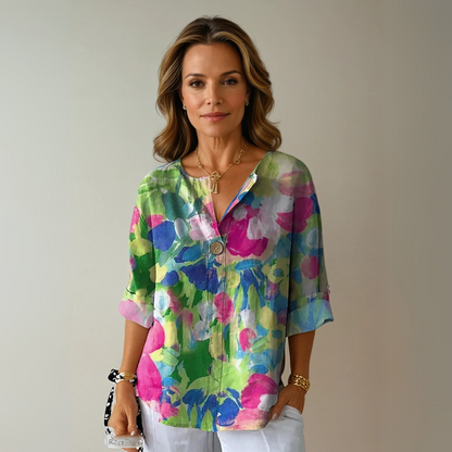 Kristin | Kvinders Blomsterprint Knap-Ned Bluse