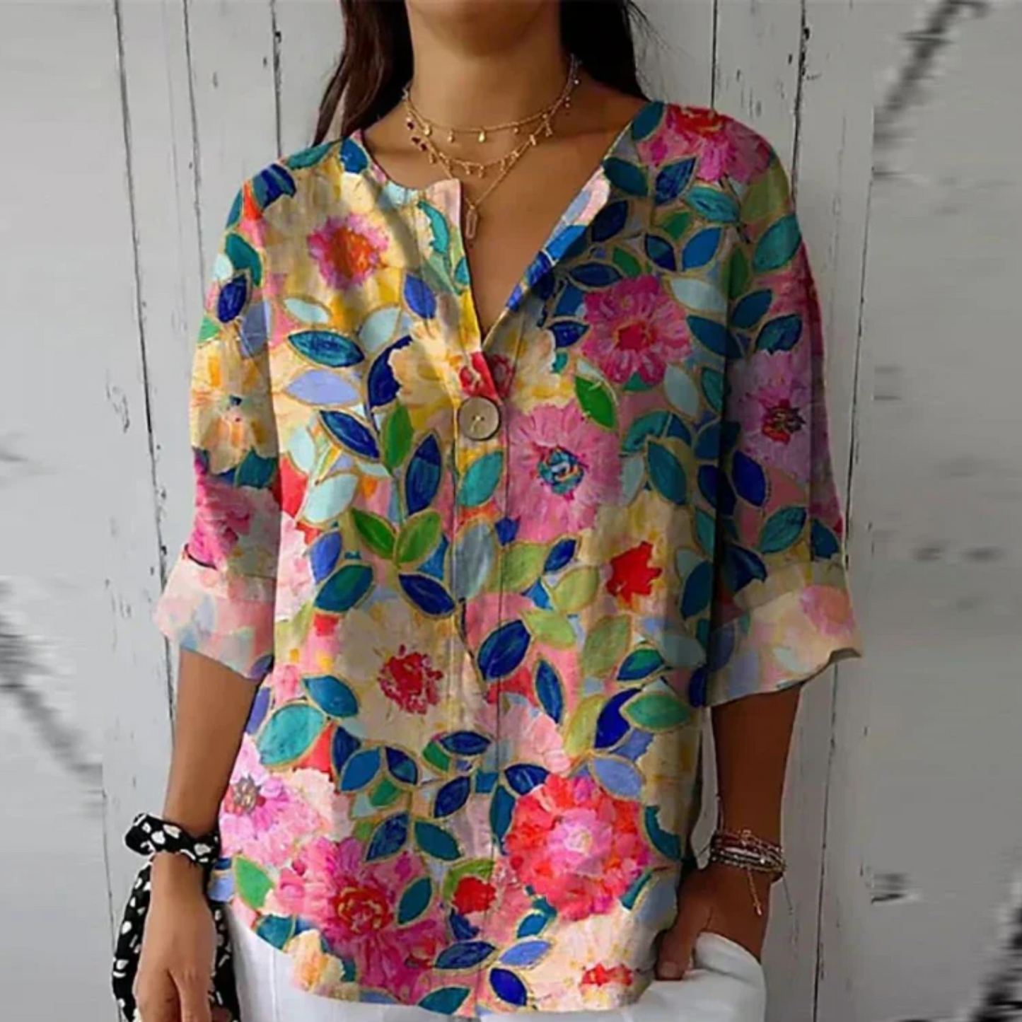 Kristin | Kvinders Blomsterprint Knap-Ned Bluse