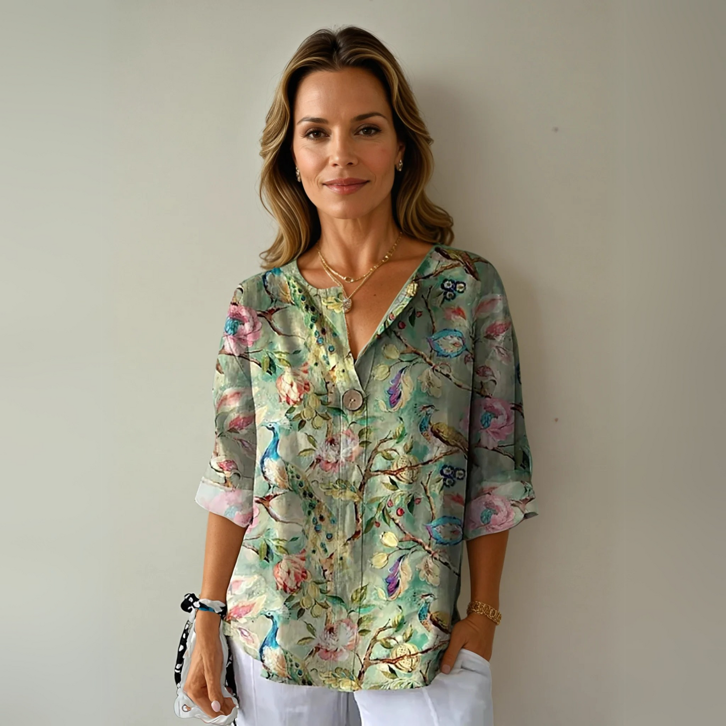 Kristin | Kvinders Blomsterprint Knap-Ned Bluse