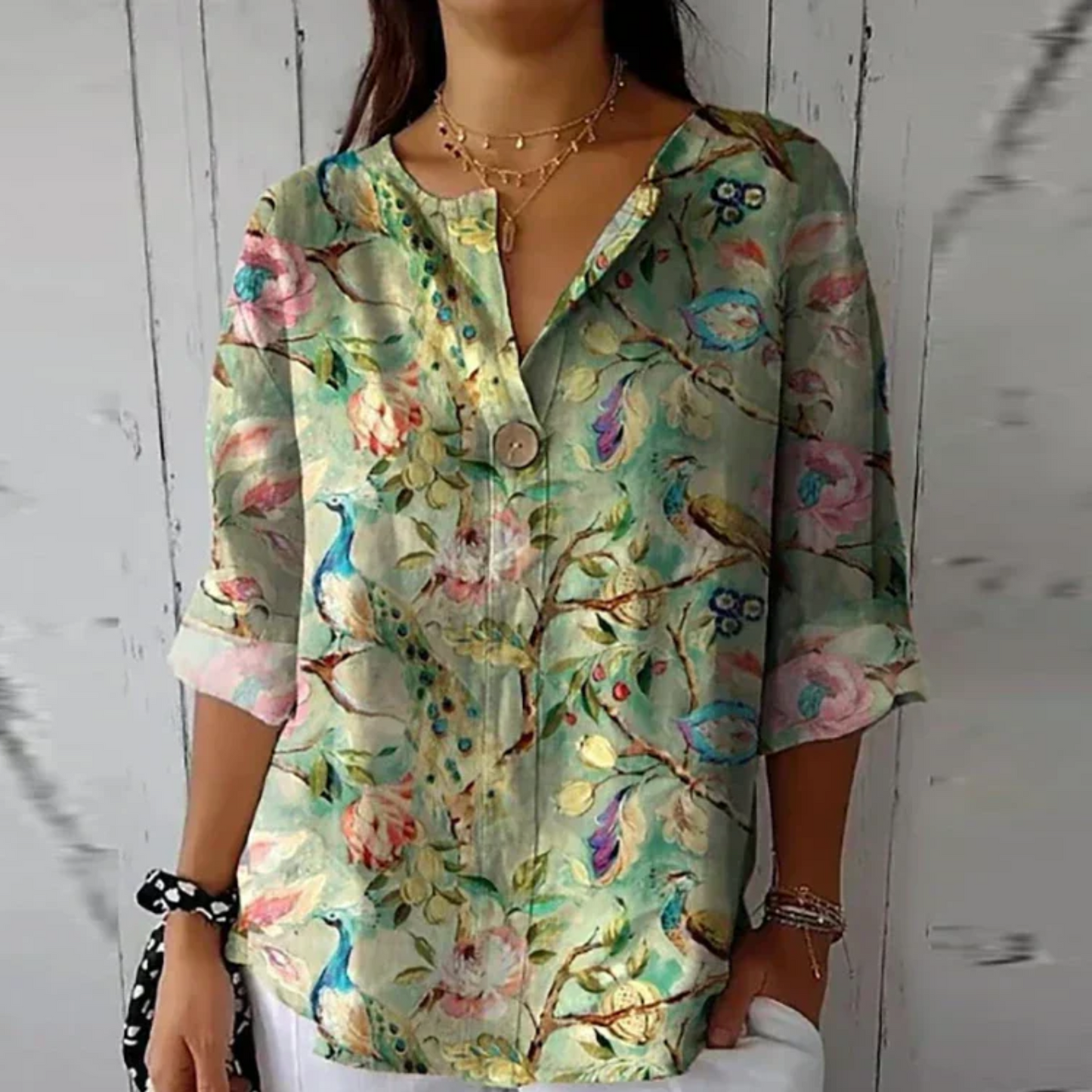 Kristin | Kvinders Blomsterprint Knap-Ned Bluse