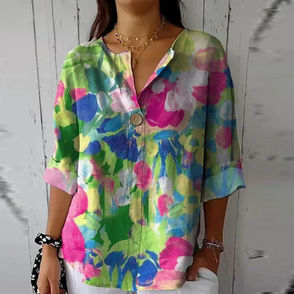 Kristin | Kvinders Blomsterprint Knap-Ned Bluse