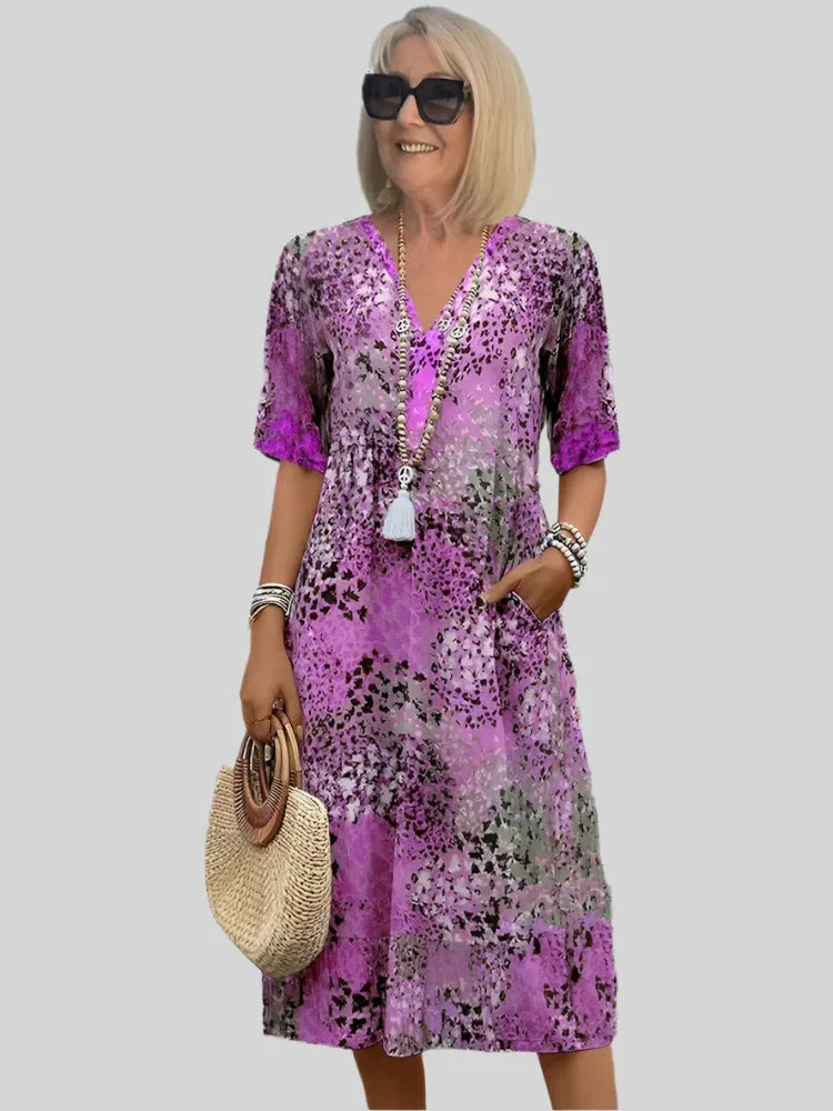 Kristin | Kvinders V-Hals Casual Midi Kjole