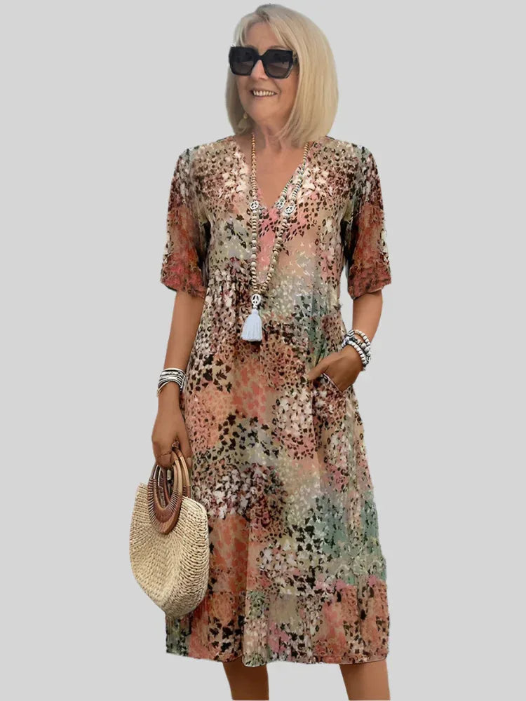 Kristin | Kvinders V-Hals Casual Midi Kjole
