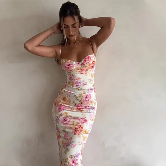 Heather | Elegant Floral Maxi Kjole med Blonder