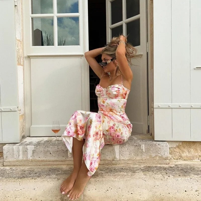 Heather | Elegant Floral Maxi Kjole med Blonder