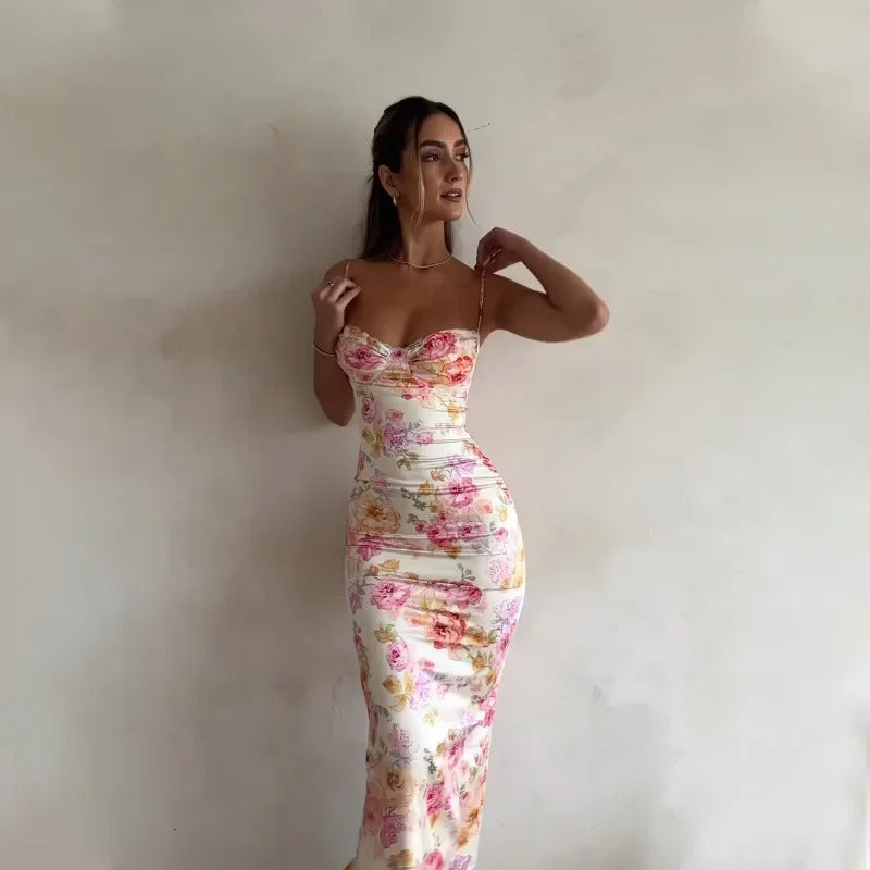 Heather | Elegant Floral Maxi Kjole med Blonder