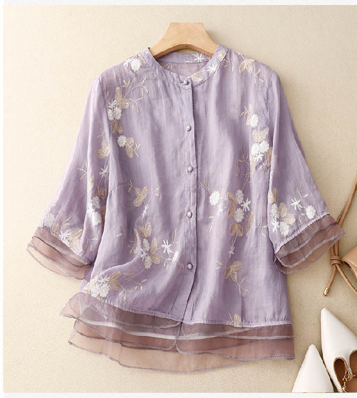 Maureen | Kvinders Knap-Ned Blomster Bluse