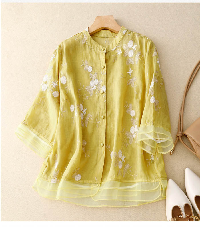 Maureen | Kvinders Knap-Ned Blomster Bluse