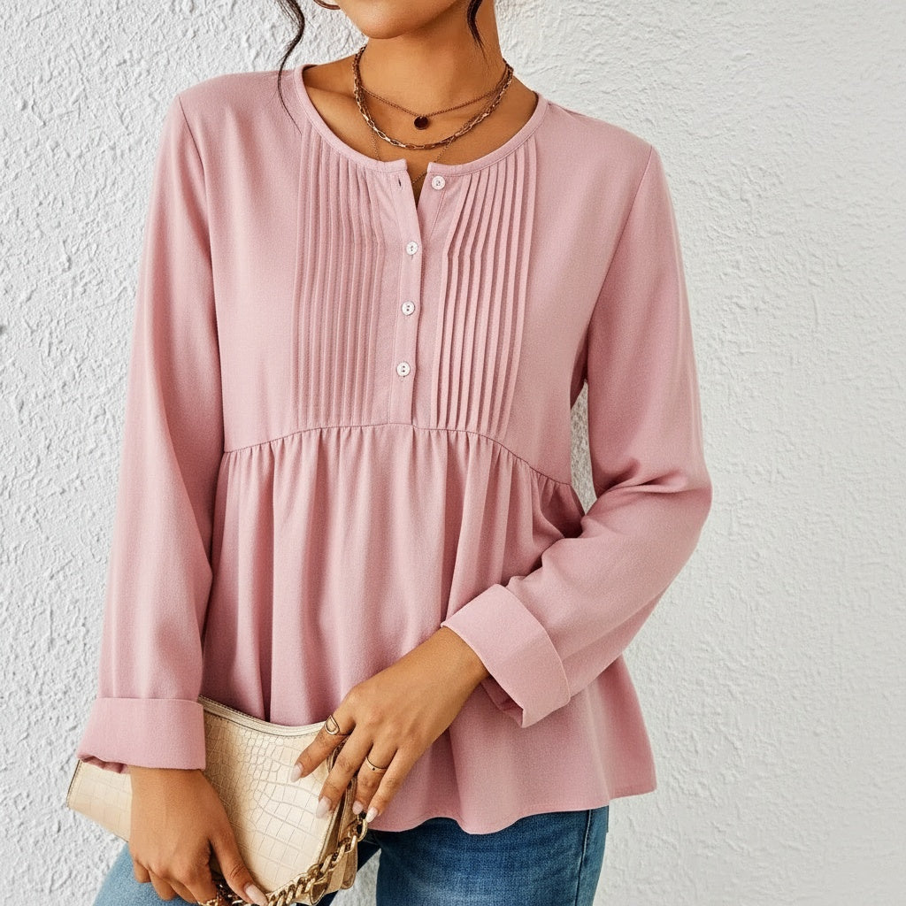 Michelle | Kvinders Langærmet Knap Front Peplum Bluse