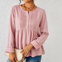 Michelle | Kvinders Langærmet Knap Front Peplum Bluse