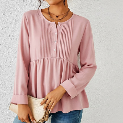 Michelle | Kvinders Langærmet Knap Front Peplum Bluse