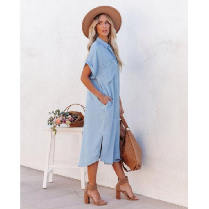 Shelby | Kvinders Denim Midi Kjole med Knaplukning