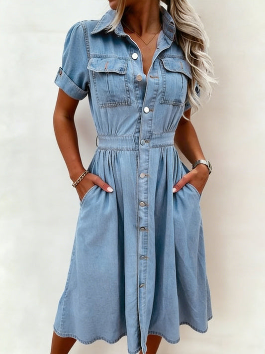 Deborah | Denim Kjole med Korte Ærmer