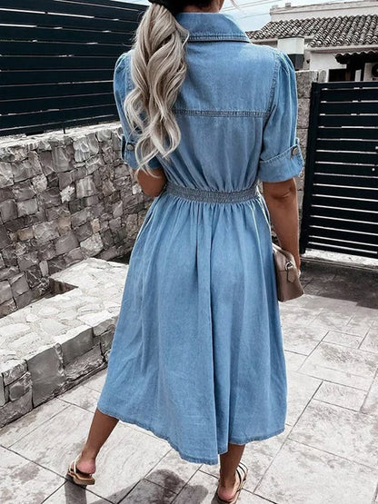 Deborah | Denim Kjole med Korte Ærmer