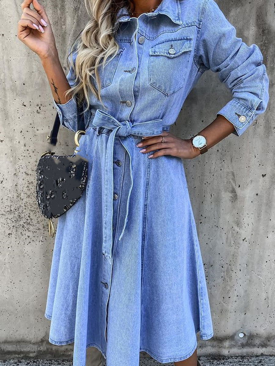 Luna | Langærmet Denim Kjole