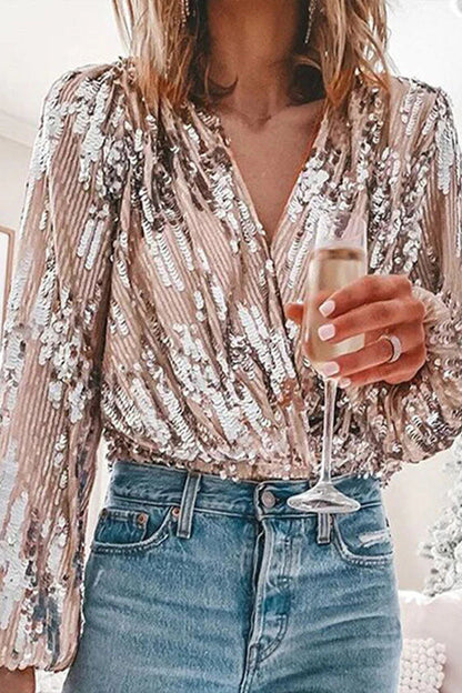 Susan | Kvinders Langærmet Paillet Wrap Bluse