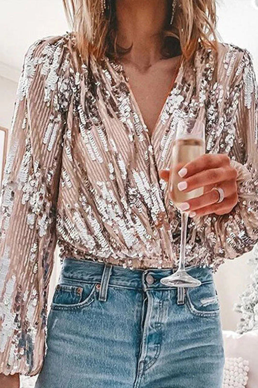 Susan | Kvinders Langærmet Paillet Wrap Bluse