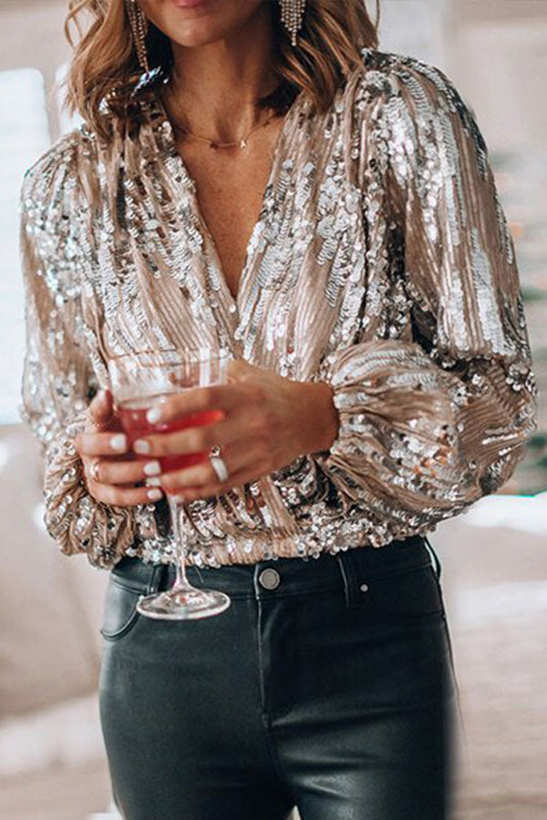 Susan | Kvinders Langærmet Paillet Wrap Bluse