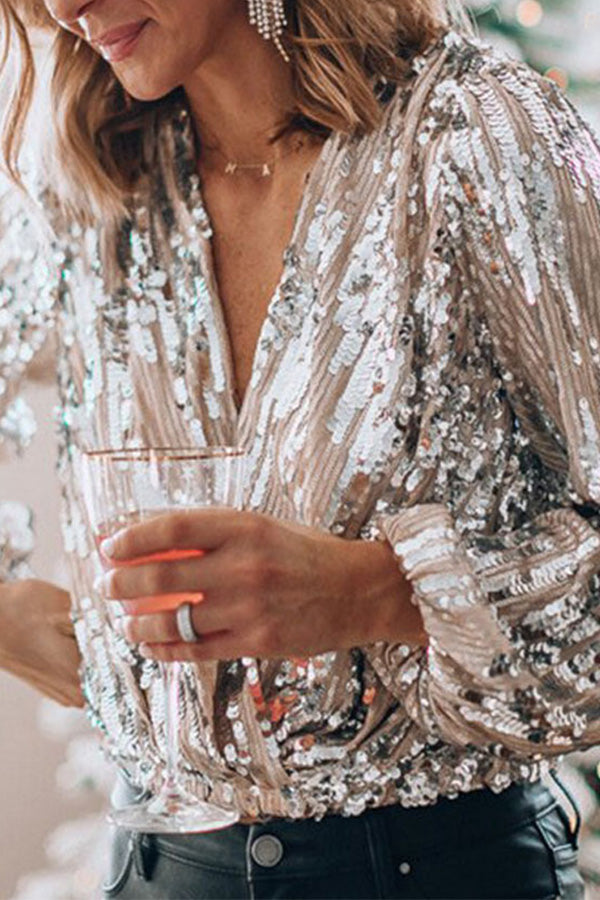 Susan | Kvinders Langærmet Paillet Wrap Bluse