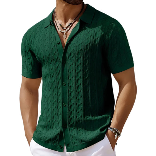 David | Retro Stilfuld Jacquard Strik Polo til Mænd