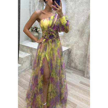 Norma | Elegant Maxi Kjole i Gennemsigtig Blomsterdesign