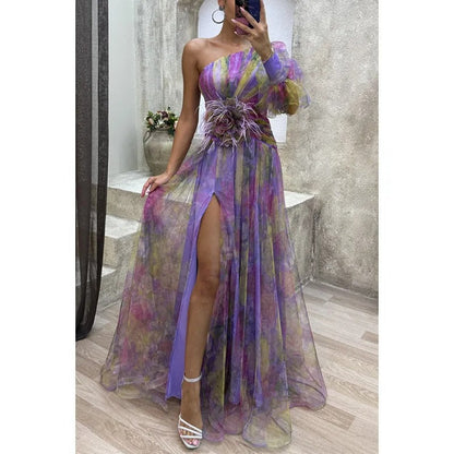 Norma | Elegant Maxi Kjole i Gennemsigtig Blomsterdesign