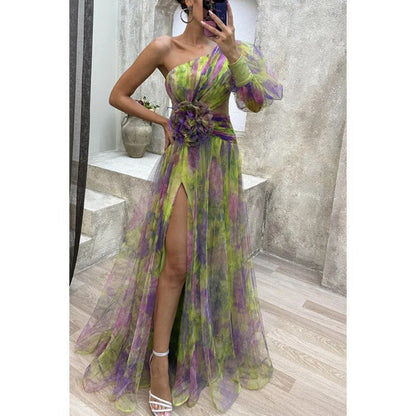 Norma | Elegant Maxi Kjole i Gennemsigtig Blomsterdesign