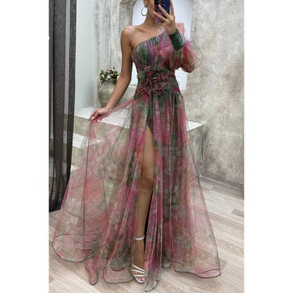 Norma | Elegant Maxi Kjole i Gennemsigtig Blomsterdesign